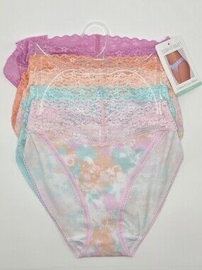 Saint Eve Women's 5-Pack Cotton/Floral Lace Bikini Panties Multicolor Size M